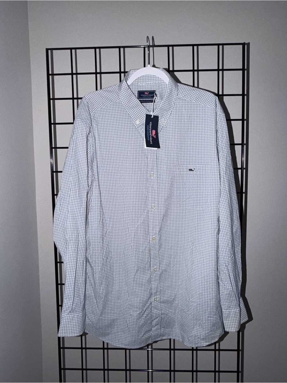 Vineyard Vines White and Light Blue Gingham Button-Down Shirt